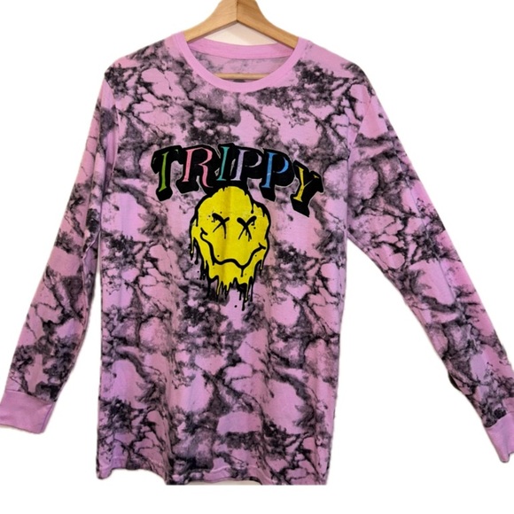 Men’s LAUNDER Trippy Pink Groovy Tie Dye‎ Long Sleeve T-Shirt Vintage Sz M - Picture 1 of 6